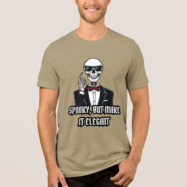 Spooky But Make It Elegant – Classy Halloween Skel Tri-Blend Shirt (Front)