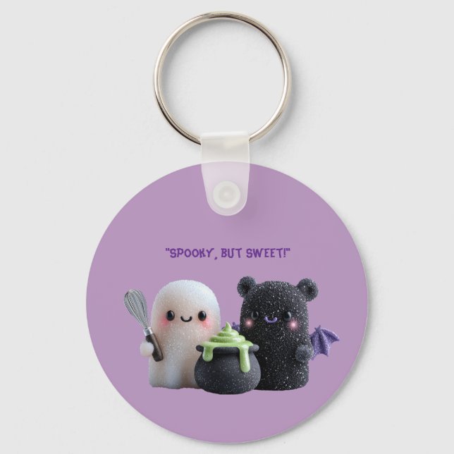 Spooky But Sweet Cute Ghost & Bear Keychain (Front)