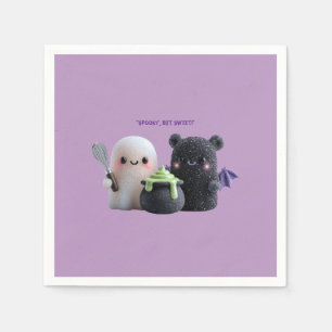Spooky But Sweet Cute Ghost & Bear Paper Napkins