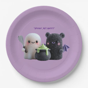 Spooky But Sweet Cute Ghost & Bear Paper Plate