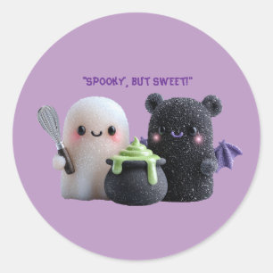 Spooky But Sweet Cute Ghost & Bear Round Stickers