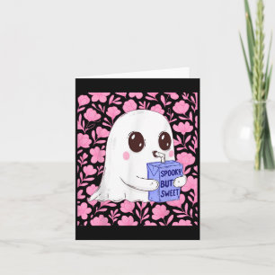 Spooky But Sweet Cute Ghost With Floral Halloween Card
