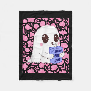Spooky But Sweet Cute Ghost With Floral Halloween Fleece Blanket