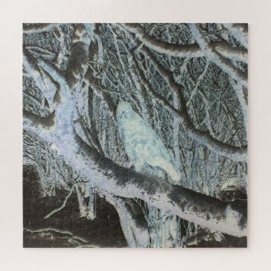 Spooky Buzzard on Branch Woodland Wildlife Scene Jigsaw Puzzle