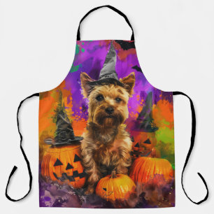 Spooky Cairn Terrier Dog Halloween Witch Pumpkin Apron