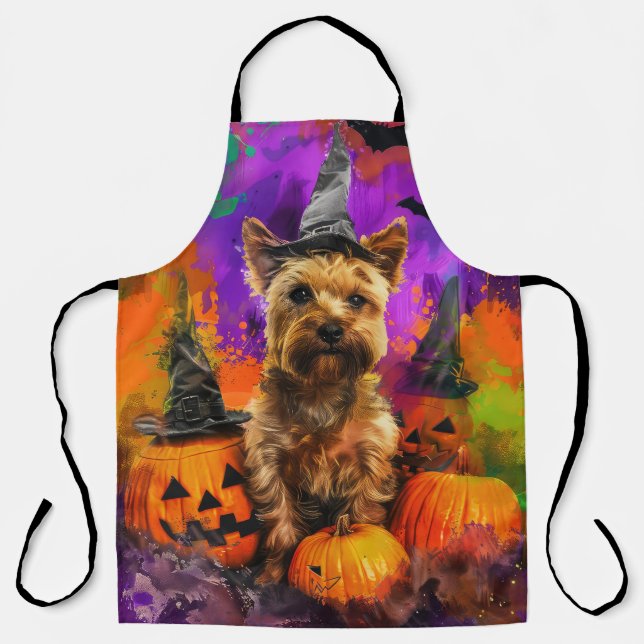 Spooky Cairn Terrier Dog Halloween Witch Pumpkin  Apron (Front)