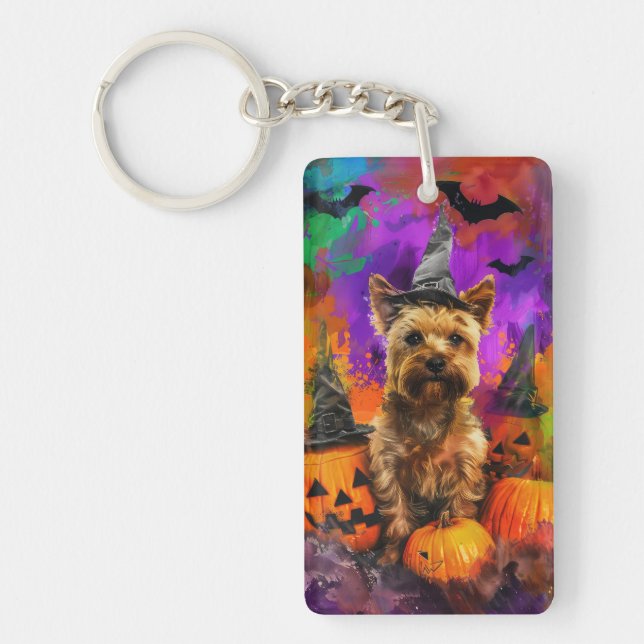 Spooky Cairn Terrier Dog Halloween Witch Pumpkin  Key Ring (Front)
