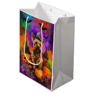 Spooky Cairn Terrier Dog Halloween Witch Pumpkin  Medium Gift Bag