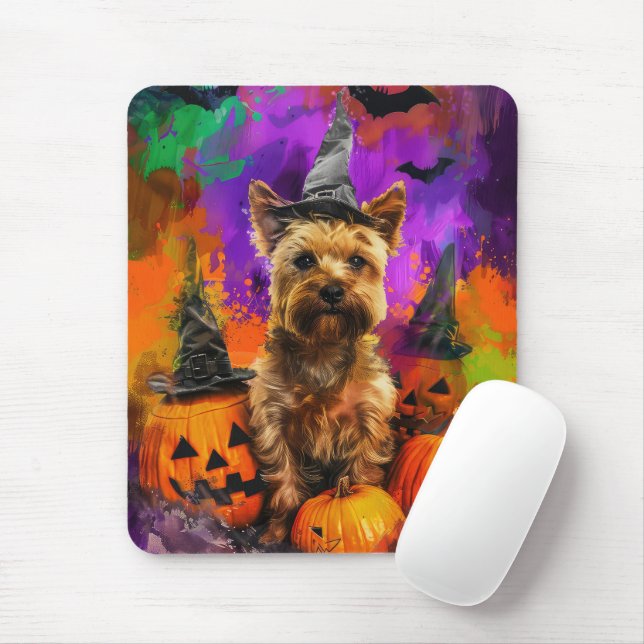 Spooky Cairn Terrier Dog Halloween Witch Pumpkin  Mouse Mat (With Mouse)