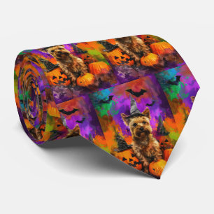 Spooky Cairn Terrier Dog Halloween Witch Pumpkin  Tie