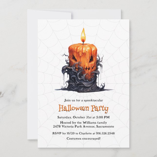 Spooky Candle Ghost Pumpkin Halloween Party Invitation (Front)