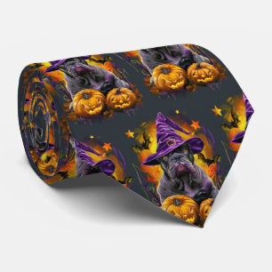 Spooky Cane Corso Dog Halloween Witch And Pumpkin Tie