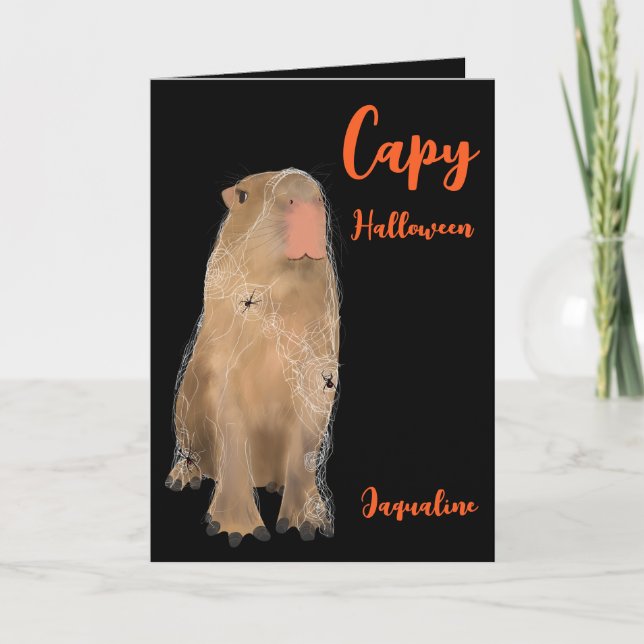 Spooky Capybara Pun Illustration Halloween Card (Front)