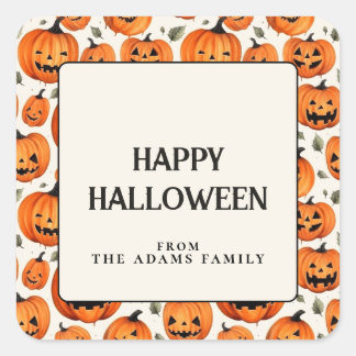 Spooky Carved Pumpkins & Fall Leaves Halloween Square Sticker