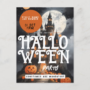Spooky Castle Clouds Halloween Party Invitation Postcard