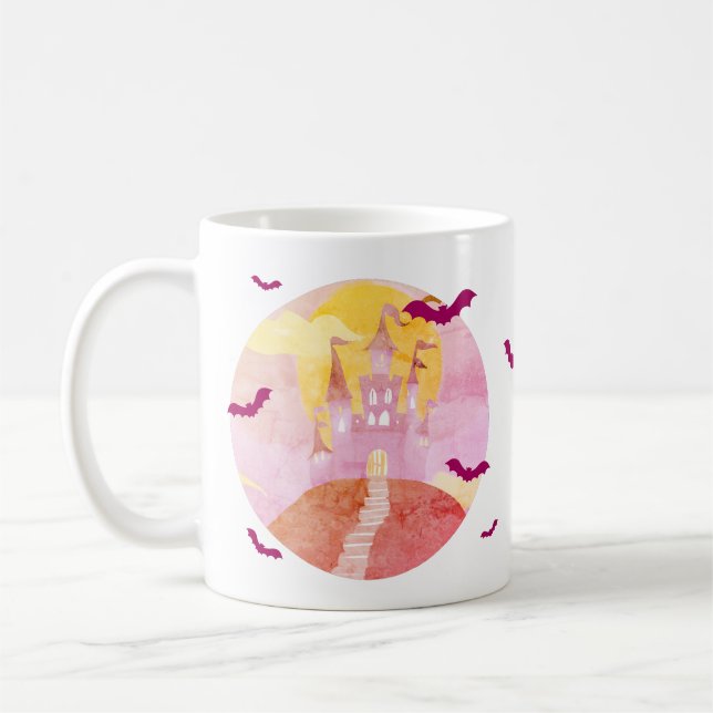 Spooky Castle on Hill Bats Halloween Coffee Mug (Left)