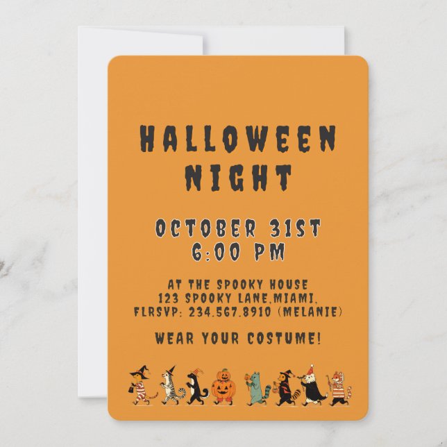 Spooky Cat and Costume Halloween Night Invitation (Front)