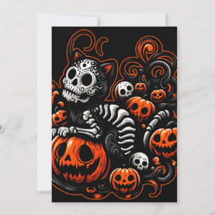 Spooky Cat and Pumpkins Invitation