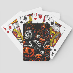 Spooky Cat and Pumpkins Playing Cards