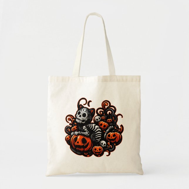 Spooky Cat and Pumpkins Tote Bag (Front)