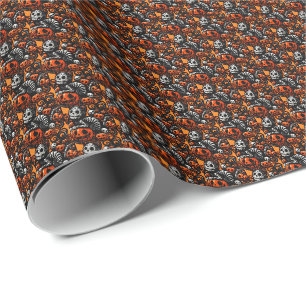 Spooky Cat and Pumpkins Wrapping Paper