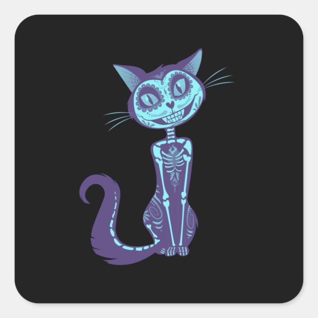 Spooky Cat Blue - Spooky Halloween Square Sticker (Front)