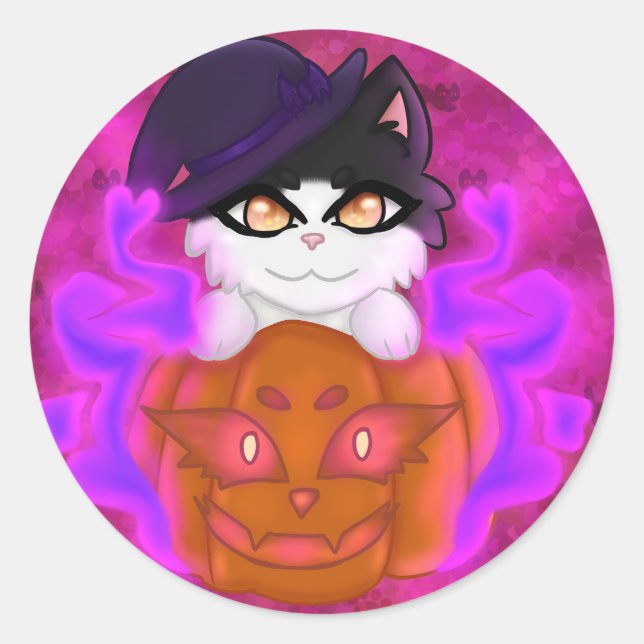 Spooky cat classic round sticker (Front)