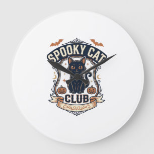 Spooky Cat Club Cat Halloween Spooky Cat Vintage V Large Clock