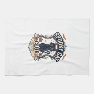 Spooky Cat Club Cat Halloween Spooky Cat Vintage V Tea Towel