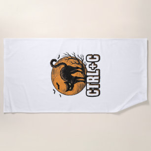 Spooky Cat CTRL C Vintage Halloween Vector Design_ Beach Towel