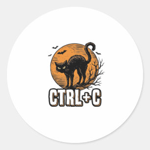 Spooky Cat CTRL C Vintage Halloween Vector Design_ Classic Round Sticker