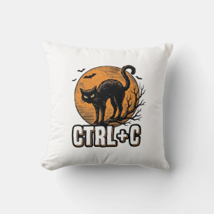 Spooky Cat CTRL C Vintage Halloween Vector Design_ Cushion