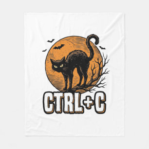 Spooky Cat CTRL C Vintage Halloween Vector Design_ Fleece Blanket