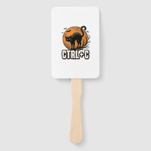 Spooky Cat CTRL C Vintage Halloween Vector Design_ Hand Fan