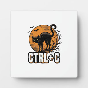 Spooky Cat CTRL C Vintage Halloween Vector Design_ Plaque