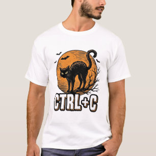 Spooky Cat CTRL C Vintage Halloween Vector Design_ T-Shirt