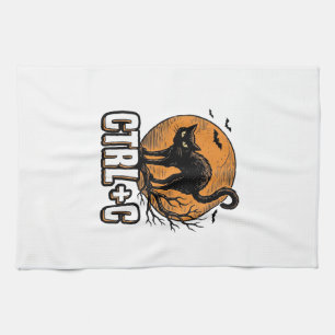 Spooky Cat CTRL C Vintage Halloween Vector Design_ Tea Towel