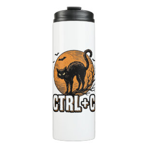 Spooky Cat CTRL C Vintage Halloween Vector Design_ Thermal Tumbler