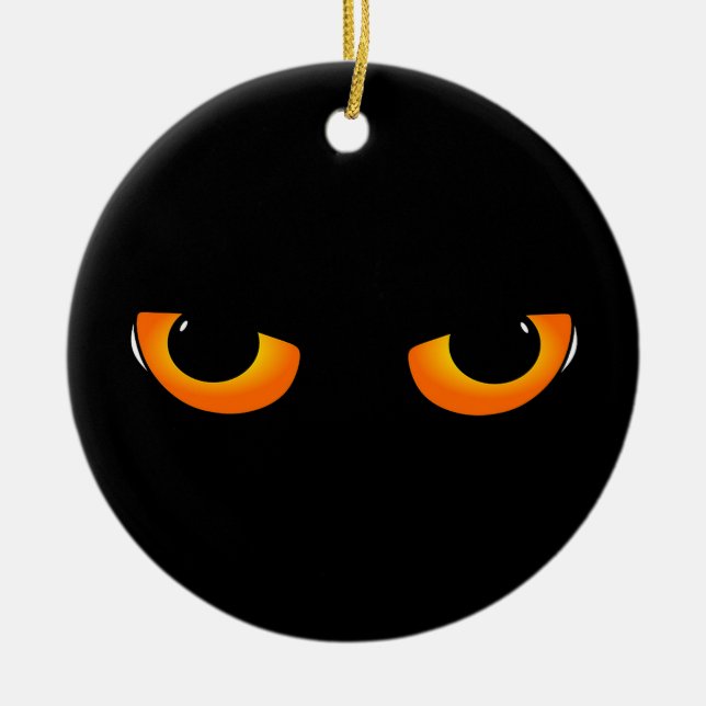 Spooky Cat Eyes Ceramic Tree Decoration (Front)
