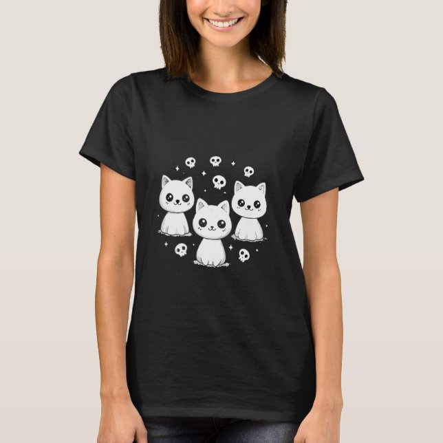 Spooky Cat Ghosts Retro Halloween Women Girls T-Shirt (Front)
