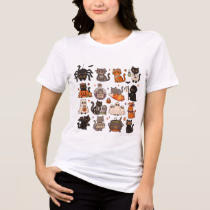 Spooky Cat Halloween Cute Pumpkin Cat T-Shirt Tri-Blend Shirt