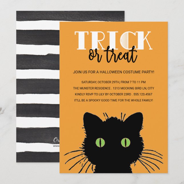 Spooky Cat Halloween Party Invitation (Front/Back)