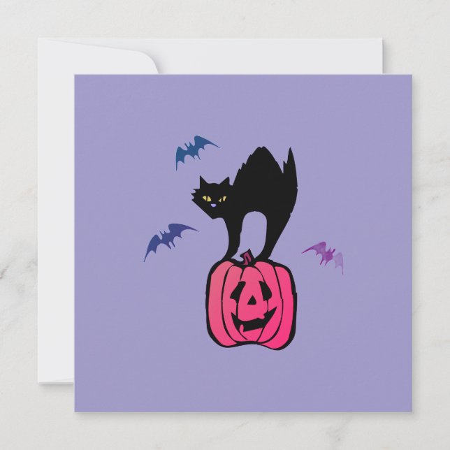 Spooky Cat Halloween Pumpkin Pop Art Holiday Card (Front)