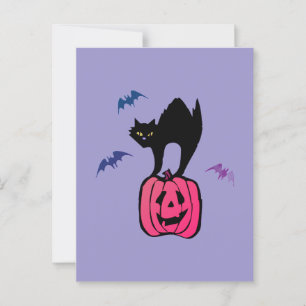 Spooky Cat Halloween Pumpkin Pop Art Postcard