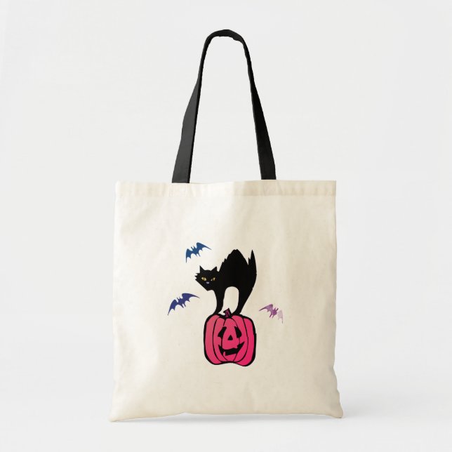 Spooky Cat Halloween Pumpkin Pop Art Tote Bag (Front)