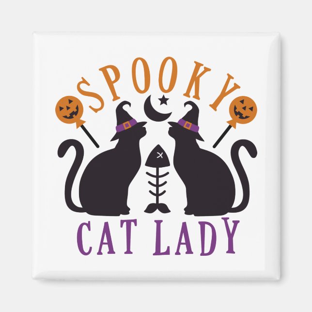 Spooky Cat Lady Black Cats Halloween Magnet (Front)