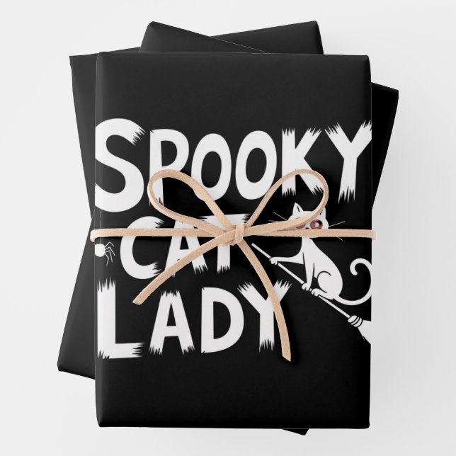 Spooky Cat Mum Spooky Cat Lady Halloween Cat Mum  Wrapping Paper Sheet (In situ)