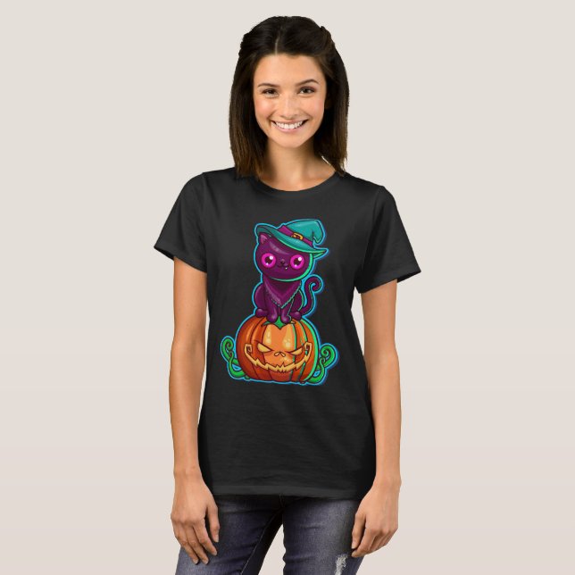 Spooky Cat on a Pumpkin Halloween | Shirt (Front Full)