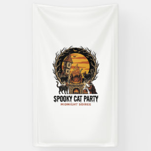 Spooky Cat Party Vintage Engraving Halloween Shirt Banner