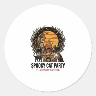 Spooky Cat Party Vintage Engraving Halloween Shirt Classic Round Sticker